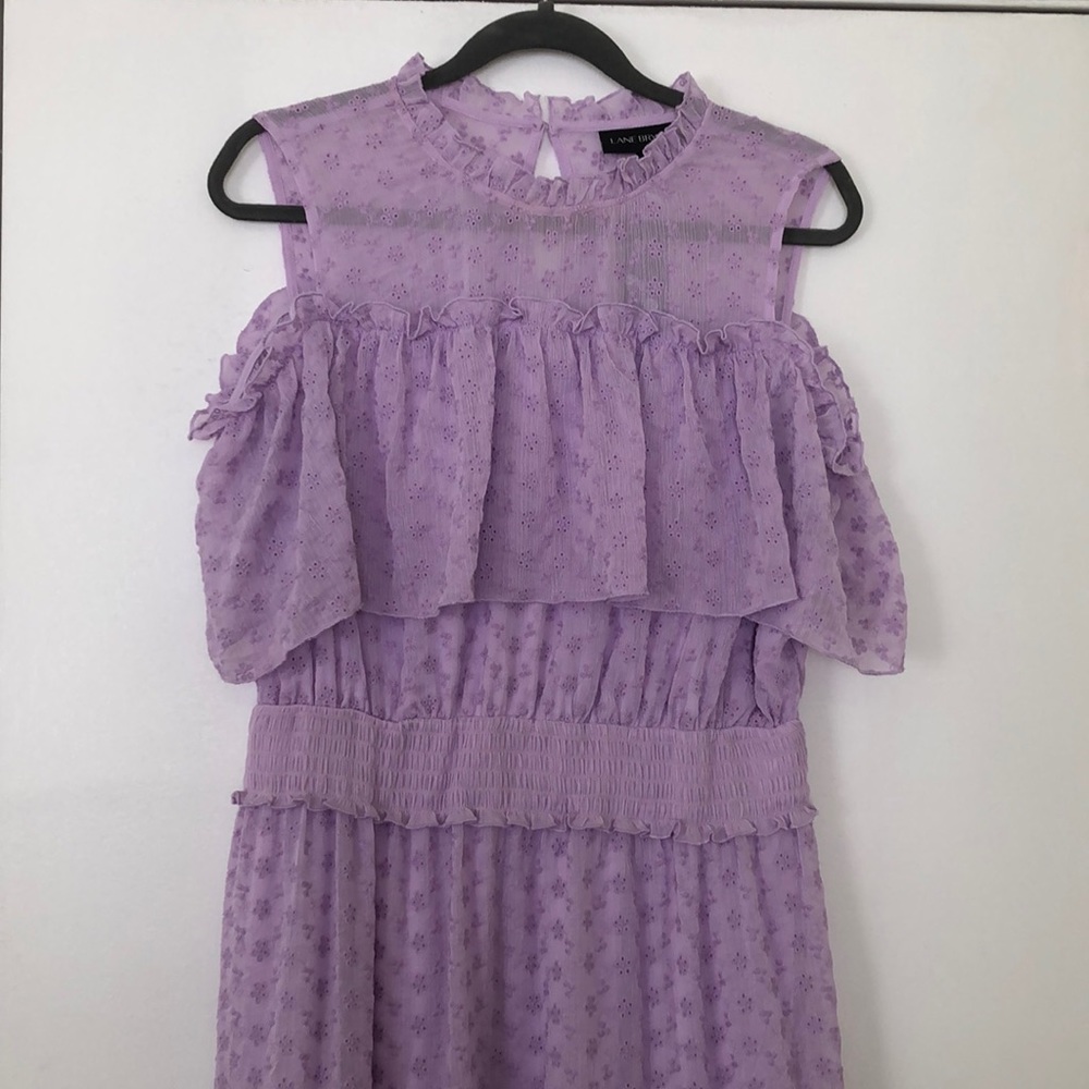 Lane Bryant Lavender Eyelet, cold shoulder, tiered dress Sz 14